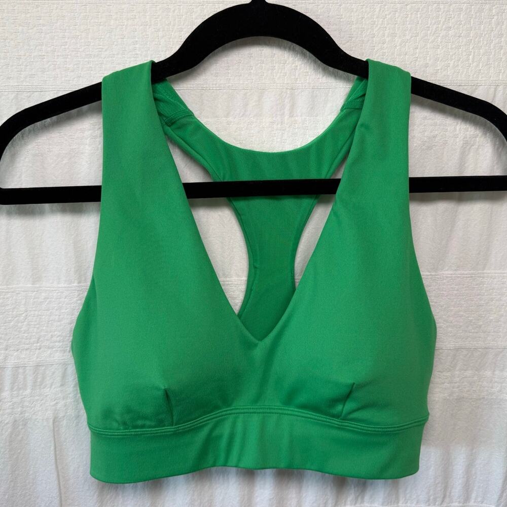 J.Crew Active CloudStretch Deep V-neck Sports Bra, Green, Size Small